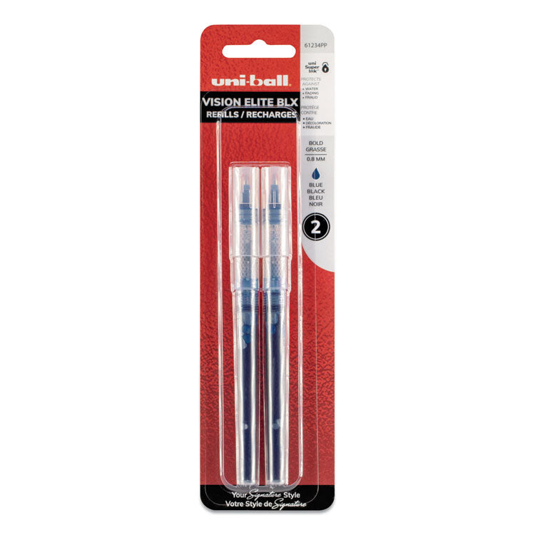uniball - Refill for Vision Elite Roller Ball Pens, Bold Conical Tip, Assorted Ink Colors, 2/Pack