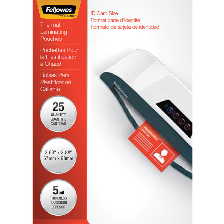 Fellowes - Laminating Pouches, 5 mil, 3.88" x 2.63", Gloss Clear, 25/Pack (4857207)