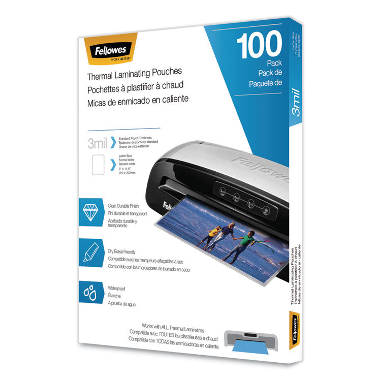 Fellowes - Laminating Pouches, 3 mil, 9" x 11.5", Gloss Clear, 100/Pack (7857071)