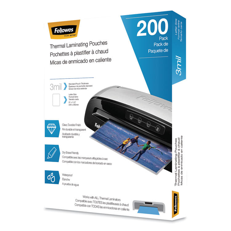 Fellowes - Laminating Pouches, 3 mil, 9" x 11.5", Gloss Clear, 200/Pack (7856545)