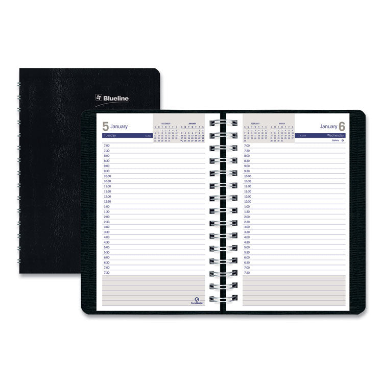 Blueline - DuraGlobe Daily Planner, 30-Minute Appointments, 8 x 5, Black Cover, 12-Month (Jan to Dec): 2024