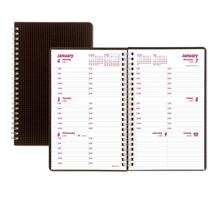 Brownline - DuraFlex Weekly Planner, 8 x 5, Black Cover, 12-Month (Jan to Dec): 2024