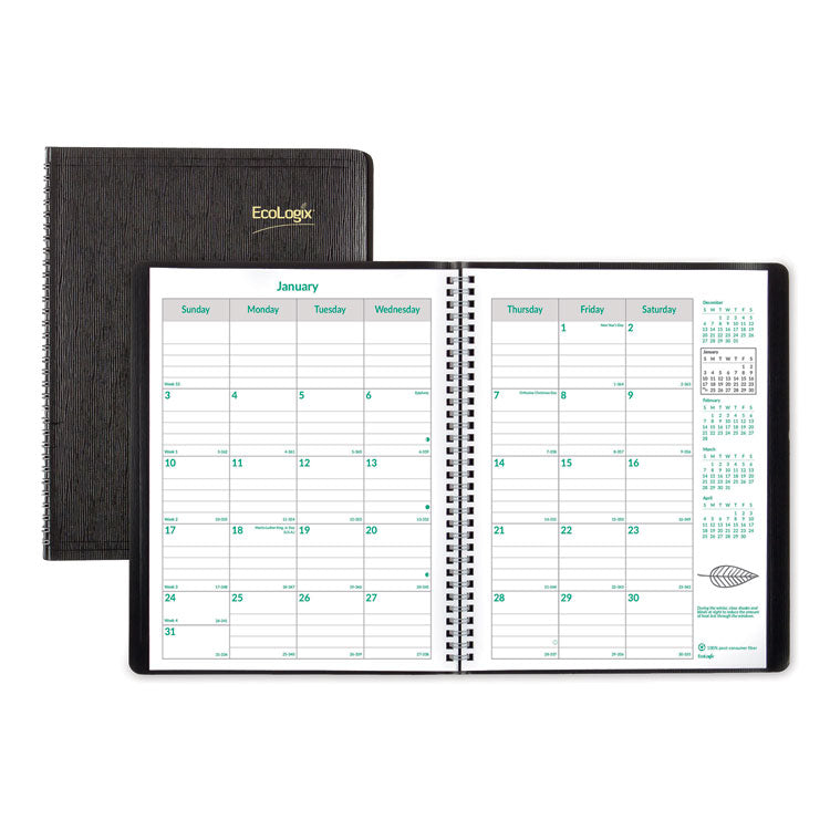 Brownline - EcoLogix Recycled Monthly Planner, EcoLogix Artwork, 11 x 8.5, Black Cover, 14-Month (Dec to Jan): 2023 to 2025