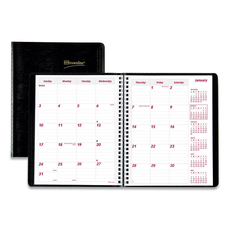 Brownline - Essential Collection 14-Month Ruled Monthly Planner, 8.88 x 7.13, Black Cover, 14-Month (Dec to Jan): 2023 to 2025