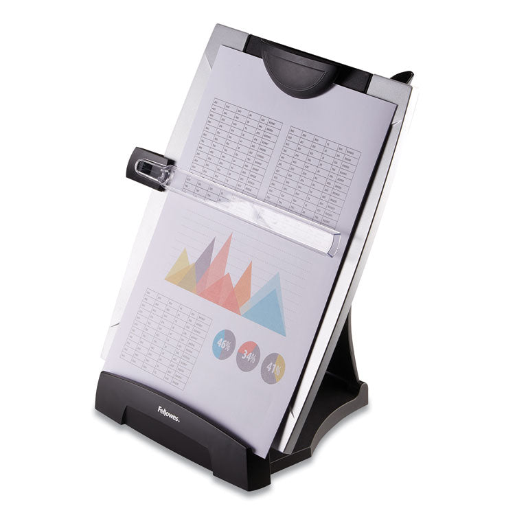 Fellowes - Office Suites Desktop Copyholder with Memo Board, 150 Sheet Capacity, Plastic, Black/Silver