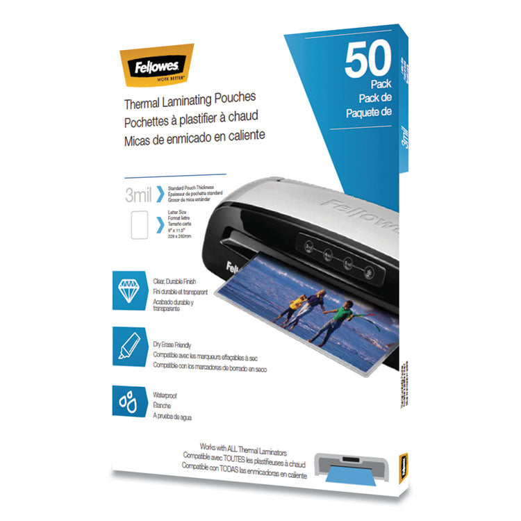 Fellowes - Thermal Laminating Pouches, 3 mil, 9" x 11.5", Matte Clear, 50/Pack