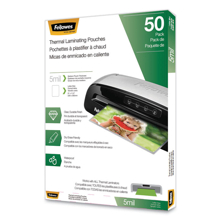 Fellowes - Thermal Laminating Pouches, 5 mil, 9" x 11.5", Matte Clear, 50/Pack