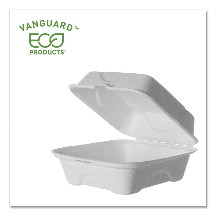 Eco-Products - Vanguard Renewable and Compostable Sugarcane Clamshells, 6 x 6 x 3, White, 500/Carton