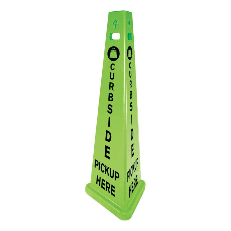 Impact - TriVu 3-Sided Curbside Pickup Here Sign, Fluorescent Green, 14.75 x 12.7 x 40, Plastic