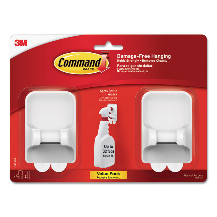 Command - Spray Bottle Holder, 2.34 x 1.69 x 3.34, White, 2 Hangers/4 Strips/Pack