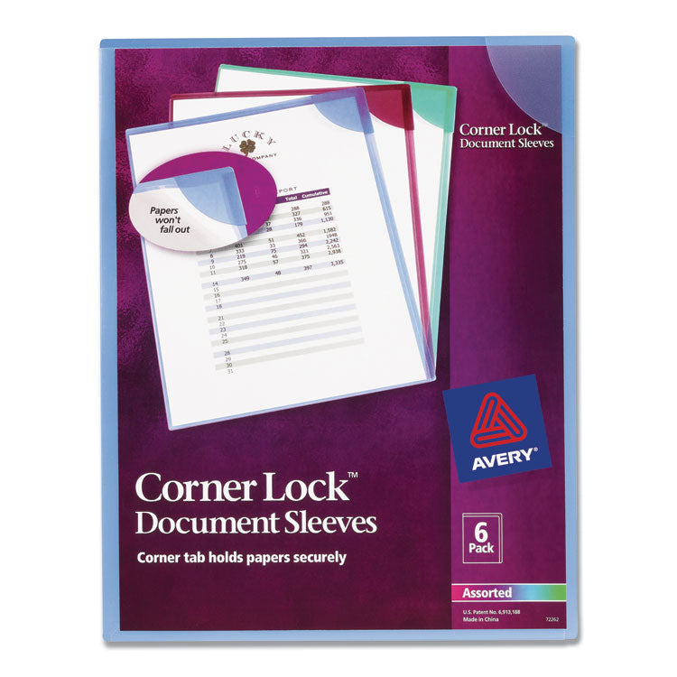 Avery - Corner Lock Document Sleeves, Letter Size, Assorted Colors, 6/Pack