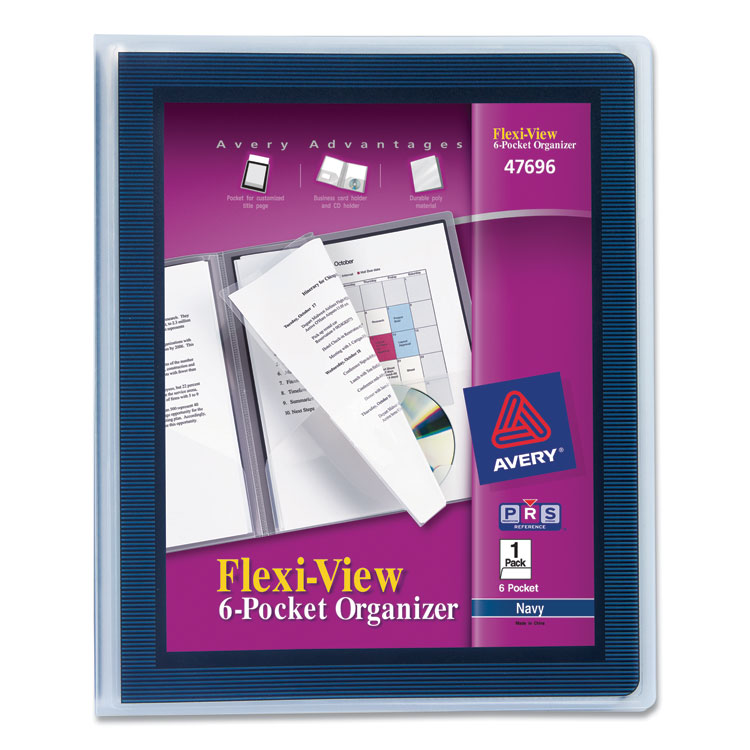 Avery - Flexi-View Six-Pocket Polypropylene Organizer, 150-Sheet Capacity, 11 x 8.5, Translucent/Navy