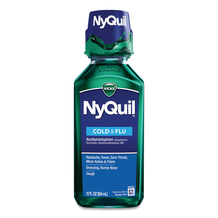 Vicks - NyQuil Cold and Flu Nighttime Liquid, 12 oz Bottle, 12/Carton