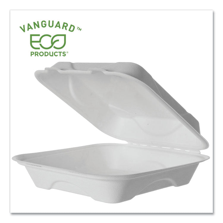 Eco-Products - Vanguard Renewable and Compostable Sugarcane Clamshells, 1-Compartment, 9 x 9 x 3, White, 200/Carton