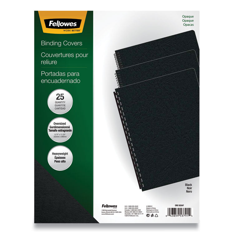 Fellowes - Futura Presentation Covers for Binding Systems, Opaque Black, 11.25 x 8.75, Unpunched, 25/Pack