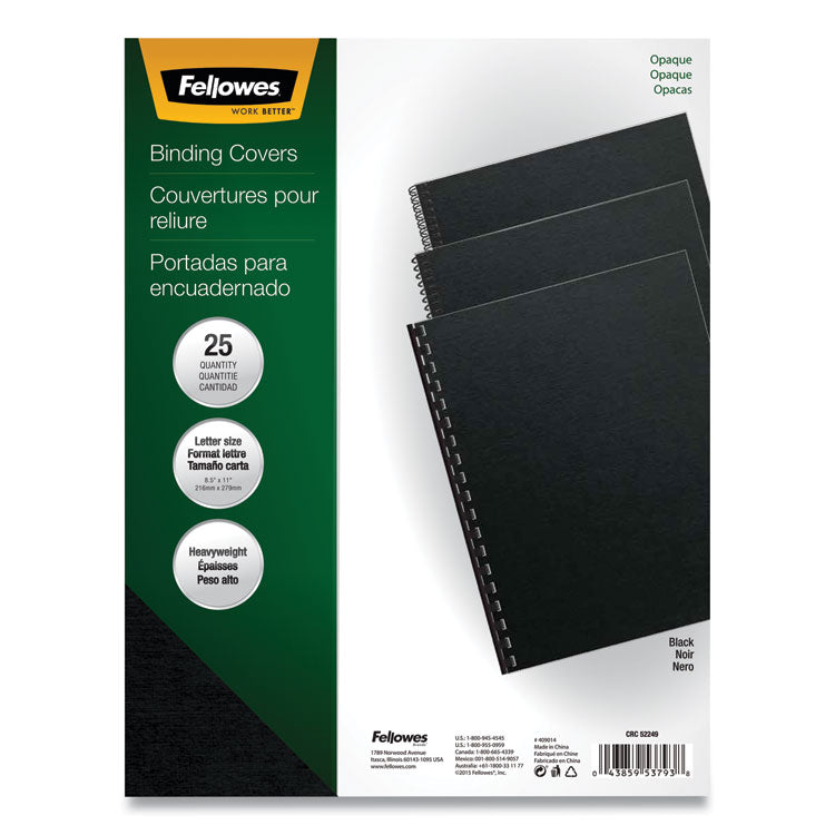 Fellowes - Futura Presentation Covers for Binding Systems, Opaque Black, 11 x 8.5, Unpunched, 25/Pack