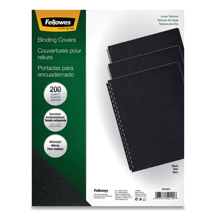 Fellowes - Expressions Linen Texture Presentation Covers for Binding Systems, Black, 11.25 x 8.75, Unpunched, 200/Pack