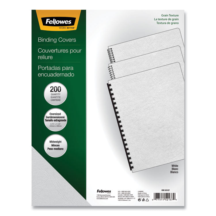 Fellowes - Expressions Classic Grain Texture Presentation Covers for Binding Systems, White, 11.25 x 8.75, Unpunched, 200/Pack