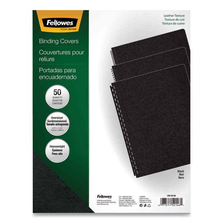 Fellowes - Executive Leather-Like Presentation Cover, Black, 11.25 x 8.75, Unpunched, 50/Pack