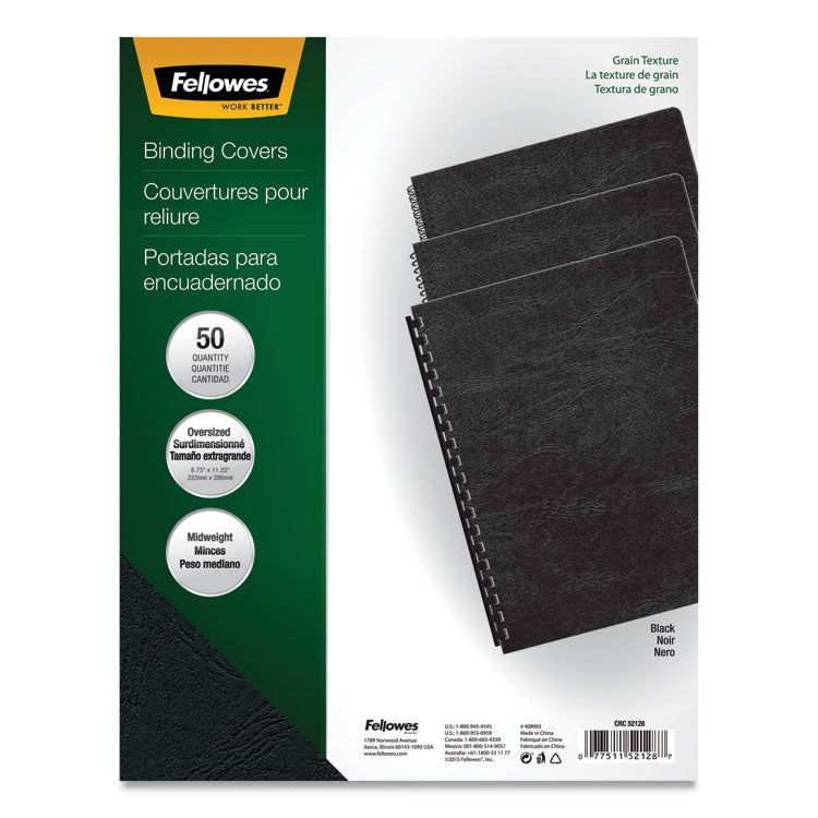 Fellowes - Expressions Classic Grain Texture Presentation Covers for Binding Systems, Black, 11.25 x 8.75, Unpunched, 200/Pack