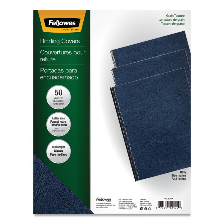 Fellowes - Classic Grain Texture Binding System Covers, 11 x 8.5, Navy, 50/Pack