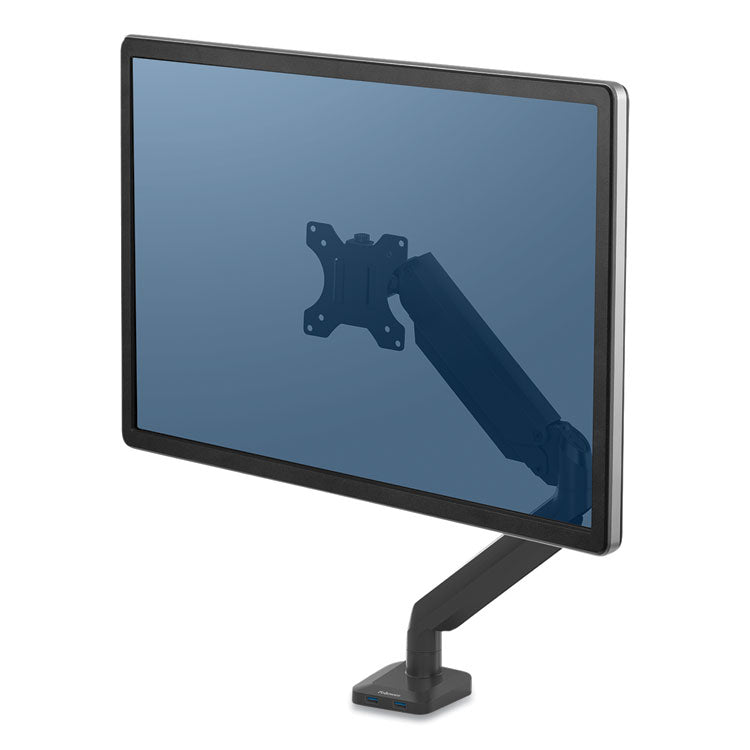 Fellowes - Platinum Series Single Monitor Arm, For 30" Monitors, 360 deg Rotation, 180 deg Tilt, 360 deg Pan, Black, Supports 20 lb