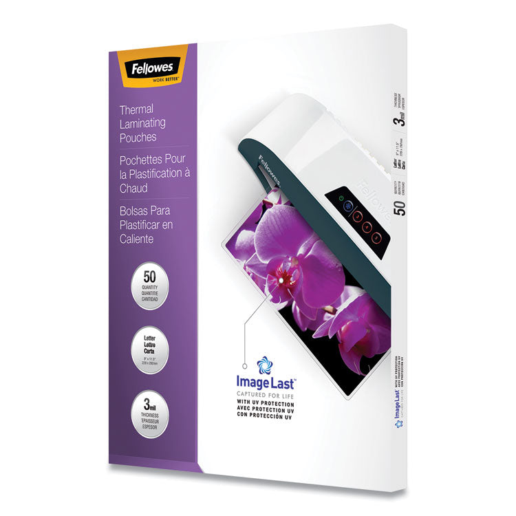 Fellowes - ImageLast Laminating Pouches with UV Protection, 3 mil, 9" x 11.5", Clear, 50/Pack