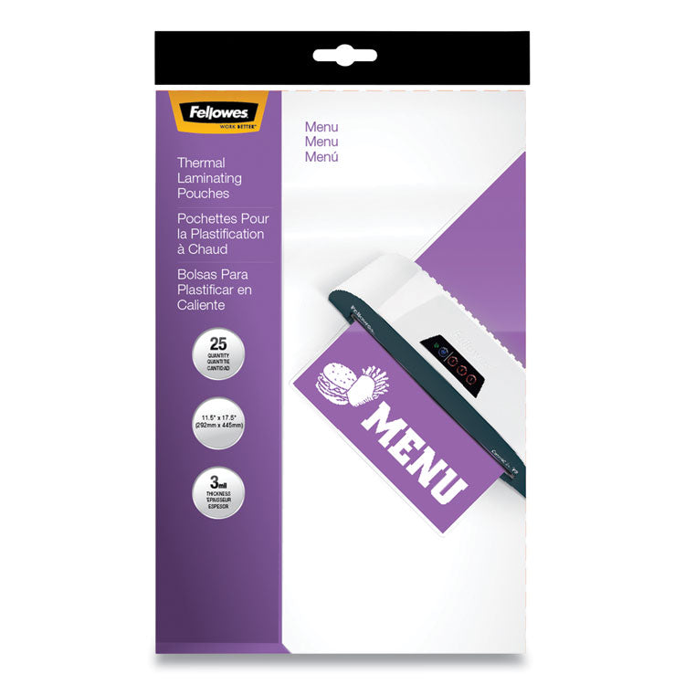 Fellowes - Laminating Pouches, 3 mil, 12" x 18", Gloss Clear, 25/Pack