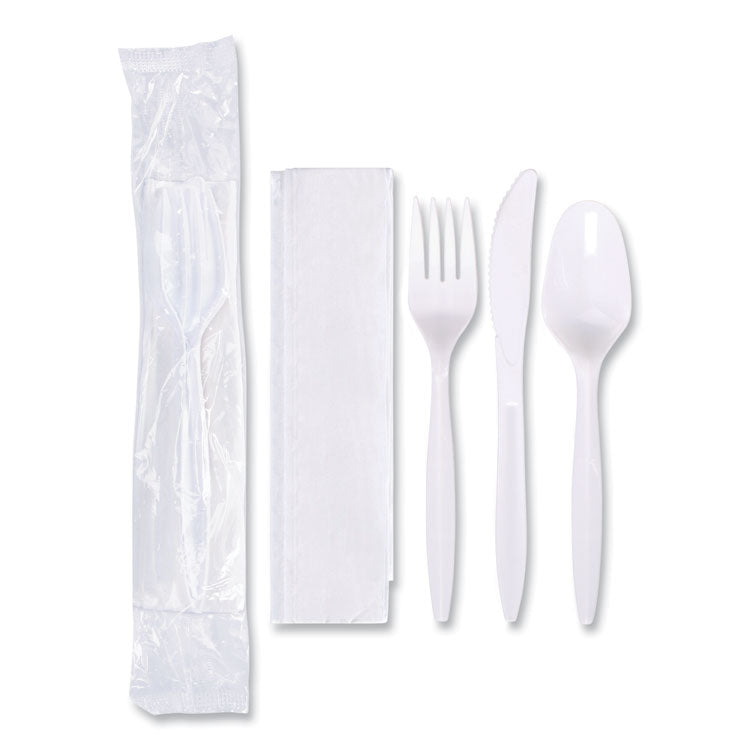 Hoffmaster - Economy Cutlery Kit, Fork/Knife/Spoon/Napkin, White, 250/Carton