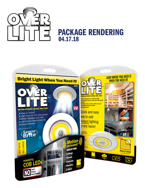 OVER LITE - Over Lite As Seen On TV White Battery Powered LED Puck Light 1 pk