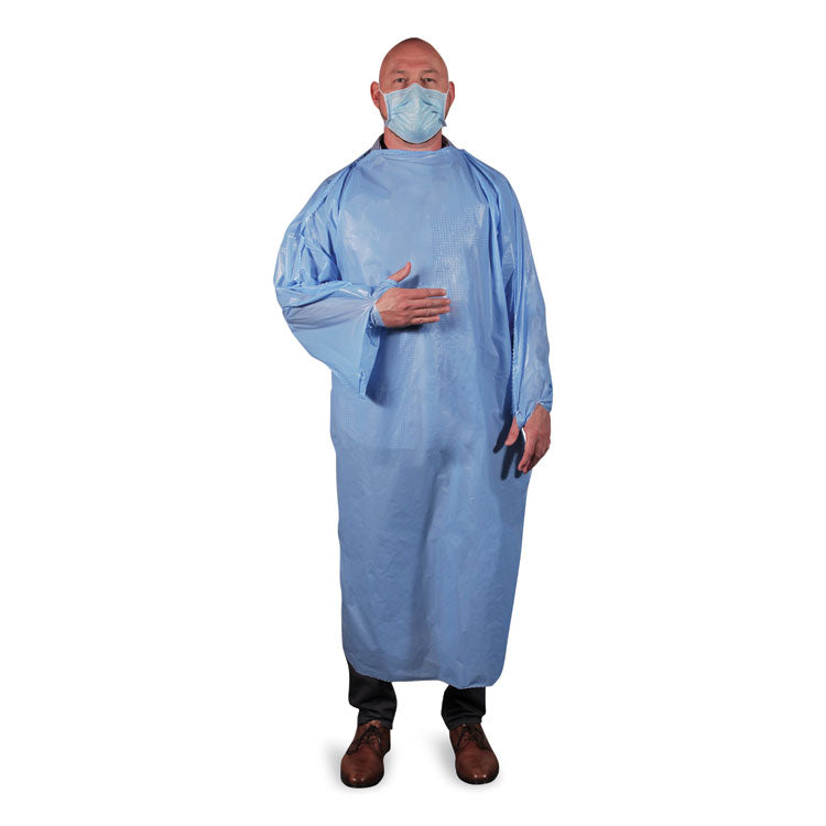 Heritage - T-Style Isolation Gown, LLDPE, Large, Light Blue, 50/Carton