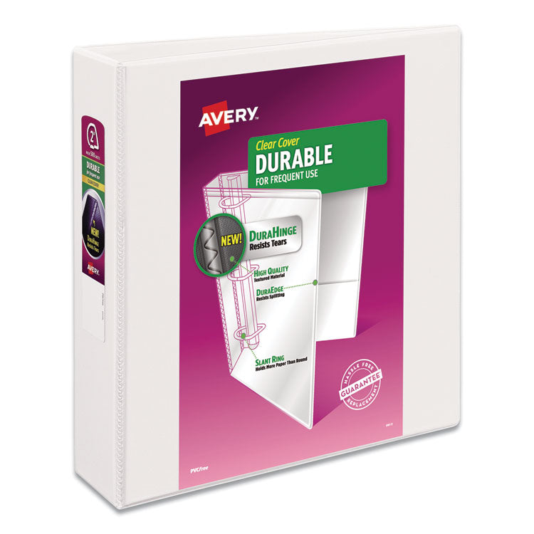 Avery - Durable View Binder with DuraHinge and Slant Rings, 3 Rings, 2" Capacity, 11 x 8.5, White, 4/Pack