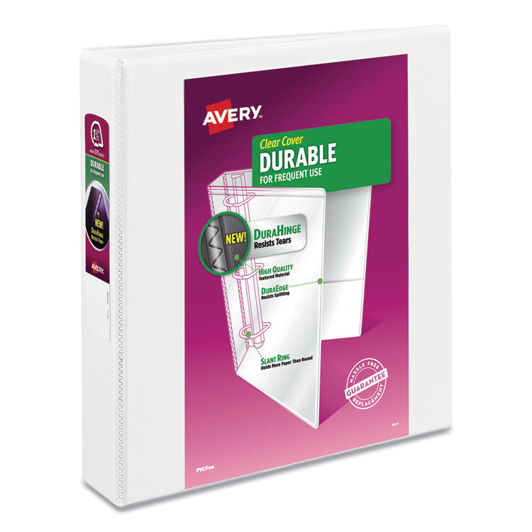 Avery - Durable View Binder with DuraHinge and Slant Rings, 3 Rings, 1.5" Capacity, 11 x 8.5, White, 4/Pack