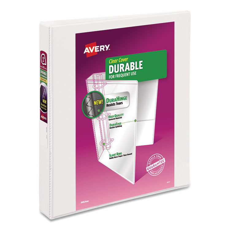 Avery - Durable View Binder with DuraHinge and Slant Rings, 3 Rings, 1" Capacity, 11 x 8.5, White, 4/Pack