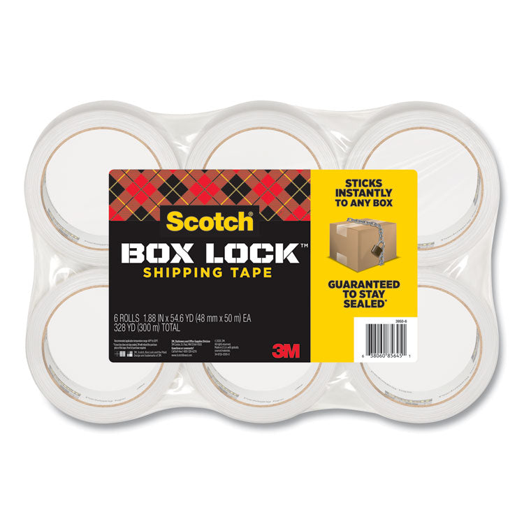 Scotch - Box Lock Shipping Packaging Tape, 3" Core, 1.88" x 54.6 yds, Clear, 6/Pack