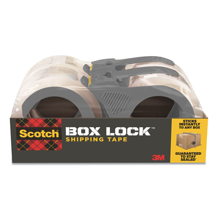 Scotch - Box Lock Shipping Packaging Tape with Dispenser, 3" Core, 1.88" x 54.6 yds, Clear, 4/Pack