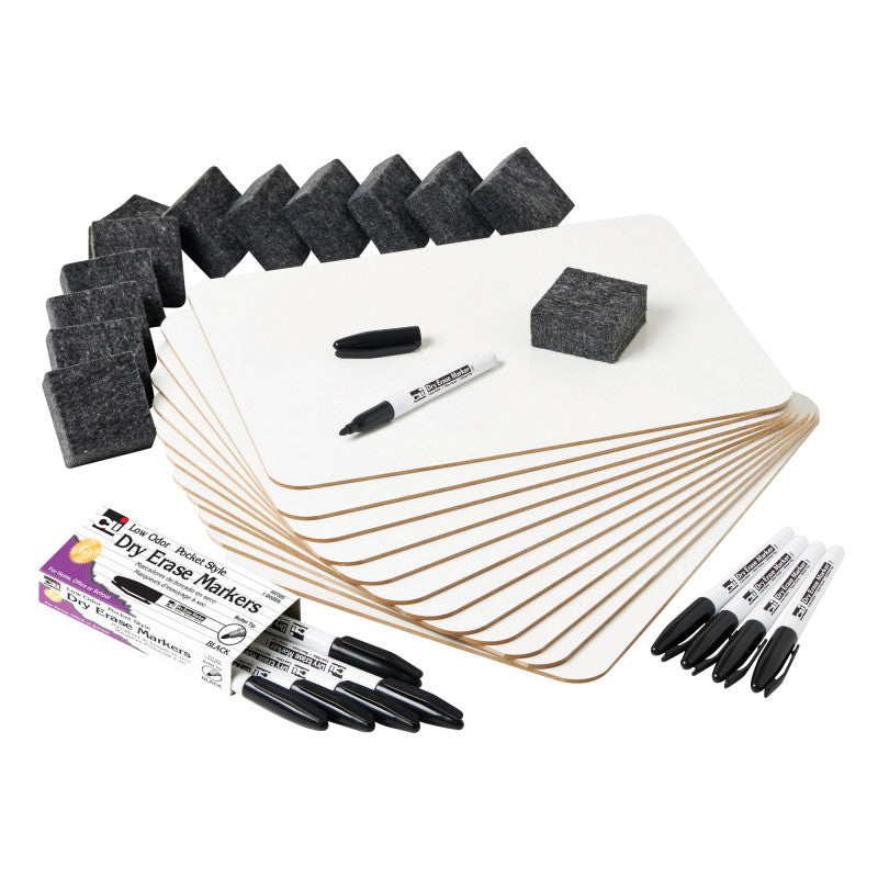 CHARLES LEONARD - Dry Erase Lapboard Class Pack, Plain 1-Sided Boards, Markers & Erasers, Pack of 12