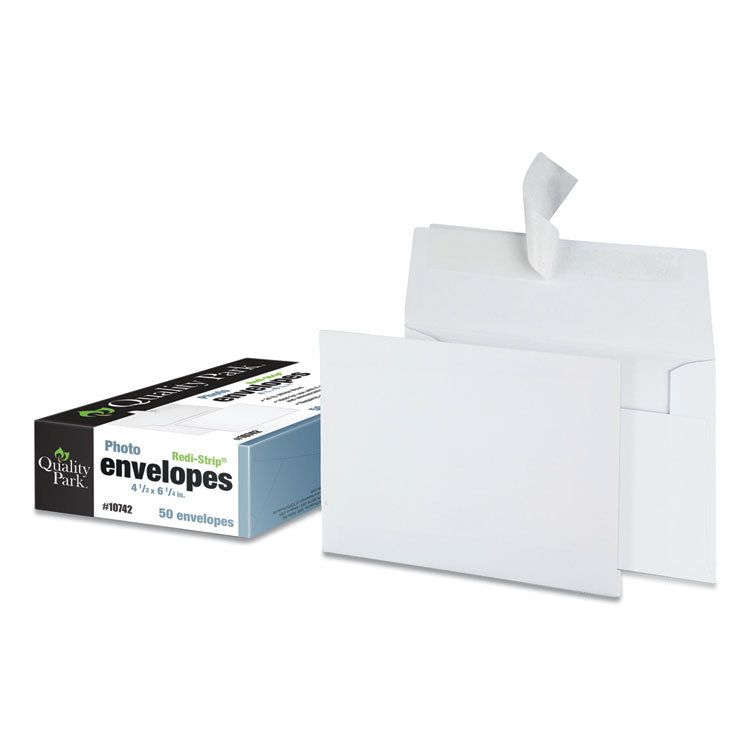 Quality Park - Greeting Card/Invitation Envelope, A-4, Square Flap, Redi-Strip Adhesive Closure, 4.5 x 6.25, White, 50/Box
