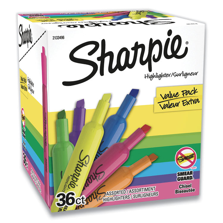 Sharpie - Tank Style Highlighters, Assorted Ink Colors, Chisel Tip, Assorted Barrel Colors, 36/Pack