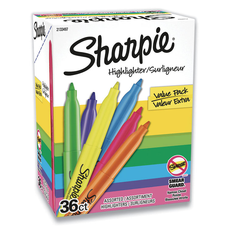 Sharpie - Pocket Style Highlighters, Assorted Ink Colors, Chisel Tip, Assorted Barrel Colors, 36/Pack