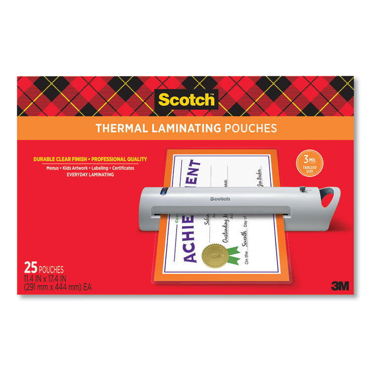 Scotch - Laminating Pouches, 3 mil, 11.5" x 17.5", Gloss Clear, 25/Pack