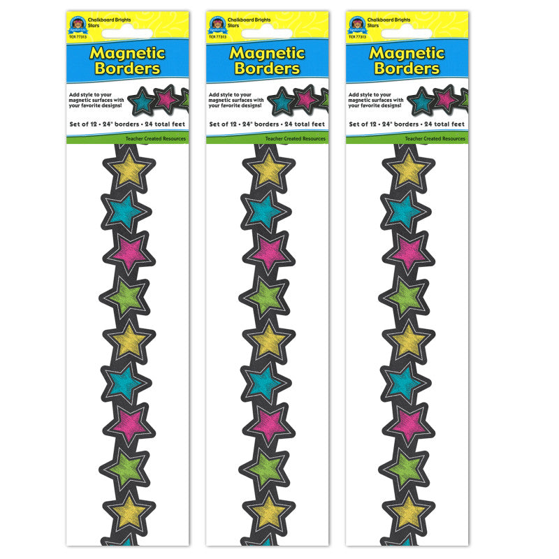 TEACHER CREATED RESOURCES - Chalkboard Brights Stars Magnetic Border, 24 Feet Per Pack, 3 Packs