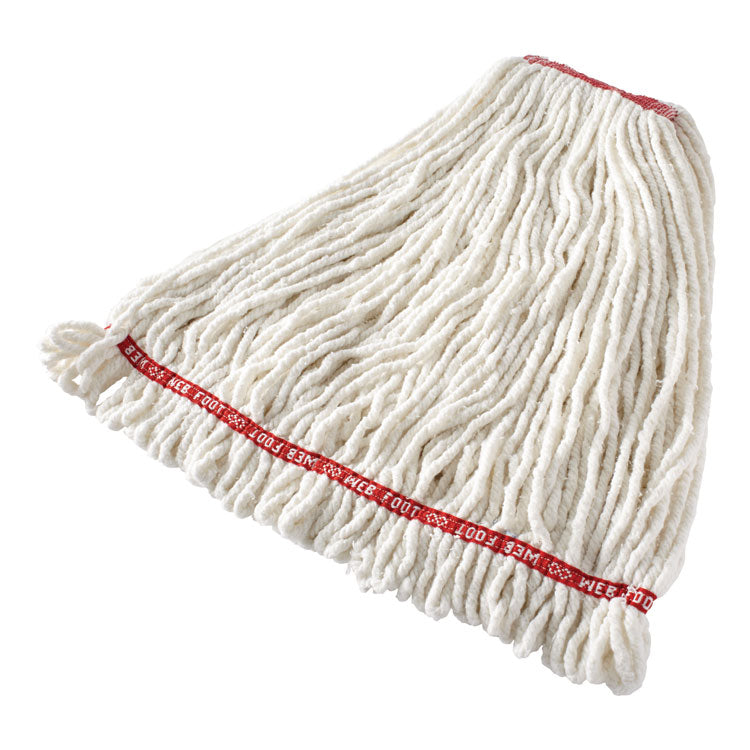 Rubbermaid Commercial - Web Foot Shrinkless Looped-End Wet Mop Head, Cotton/Synthetic, Large, White, 1" White Headband