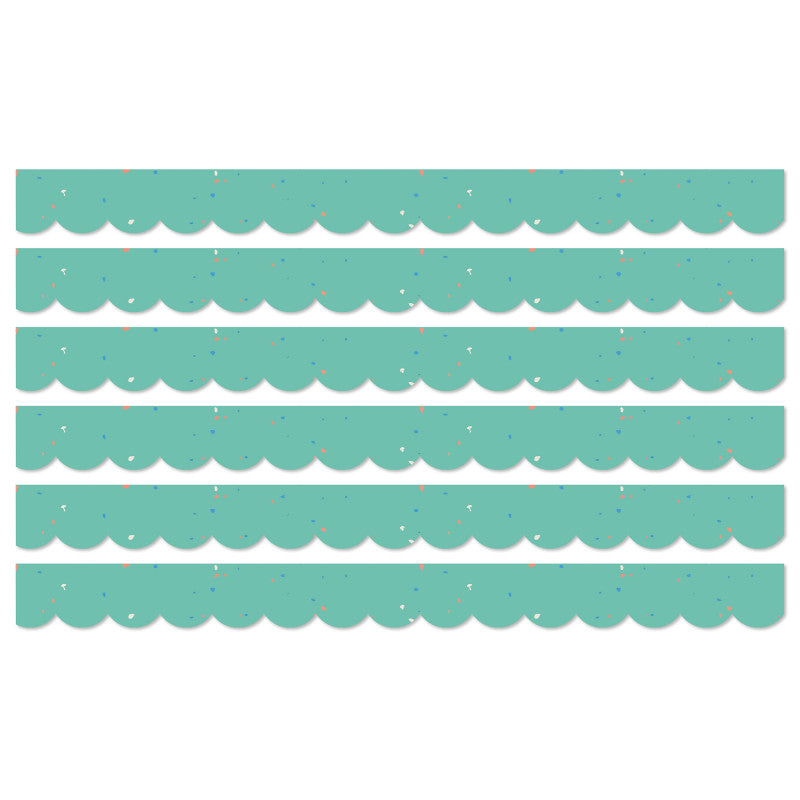 CARSON DELLOSA EDUCATION - We Belong Speckled Teal Scalloped Borders Per Pack, 39 Feet Per Pack, 6 Packs