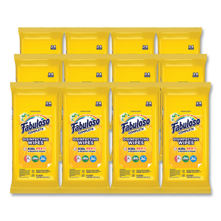 Fabuloso - Multi Purpose Wipes, 7 x 7, Lemon, 24/Pack, 12 Packs/Carton