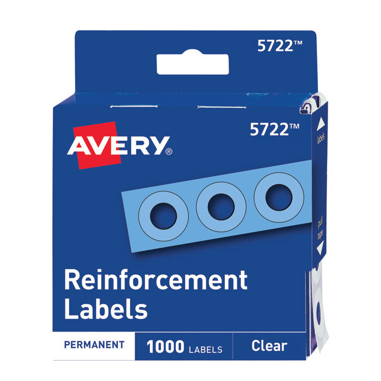 Avery - Dispenser Pack Hole Reinforcements, 0.25" Dia, Clear, 1,000/Pack, (5722)