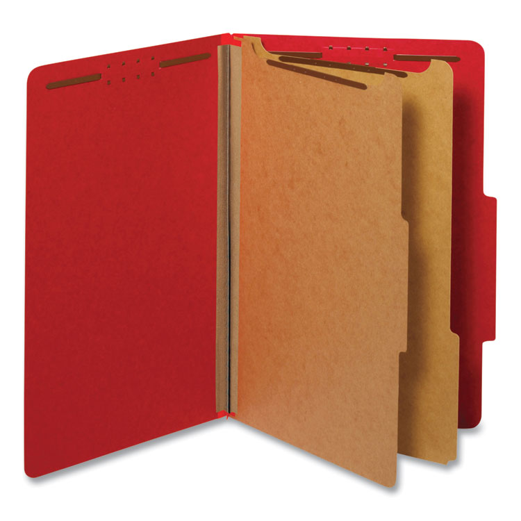 Universal - Bright Colored Pressboard Classification Folders, 2 Dividers, Legal Size, Ruby Red, 10/Box