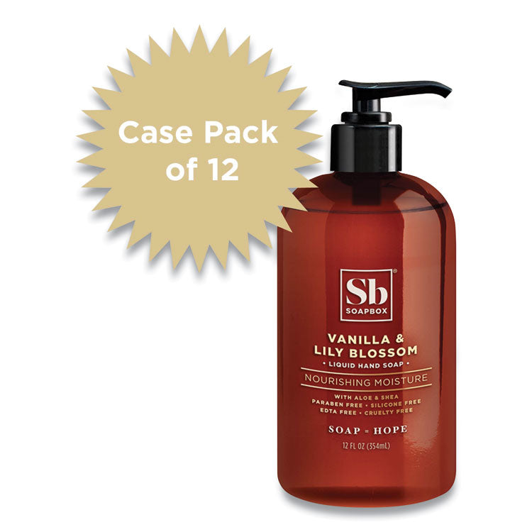 Soapbox - Hand Soap, Vanilla and Lily Blossom, 12 oz Pump Bottle, 12/Carton