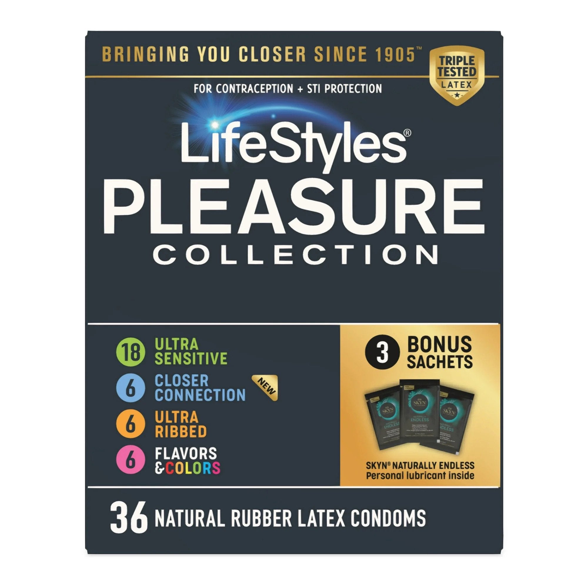 Sxwell USA - Condom Variety Pack Lifestyles® Pleasure Collection Lubricated One Size Fits Most 36 Per Box [24/CS]