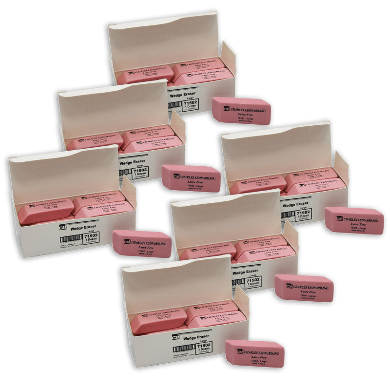 CHARLES LEONARD - Eraser, Synthetic, Latex Free, Wedge Shape, Pink, Large, 12 Per Box, 6 Boxes